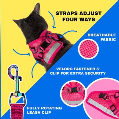 Show full view: Travel Cat The True Adventurer Reflective Cat & Kitten Harness & Leash, Pink, Extra-Small slide 3 of 12