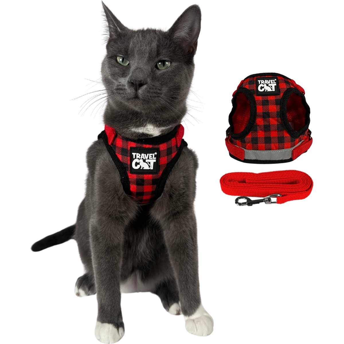 Travel Cat The True Adventurer Reflective Cat & Kitten Harness & Leash, Plaid, Large