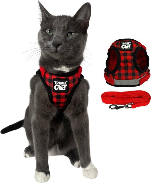 Show full view: Travel Cat The True Adventurer Reflective Cat & Kitten Harness & Leash, Plaid, X-Small slide 1 of 12