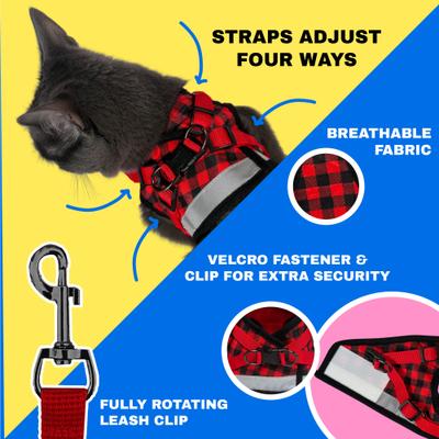 Show full view: Travel Cat The True Adventurer Reflective Cat & Kitten Harness & Leash, Plaid, X-Small slide 4 of 13