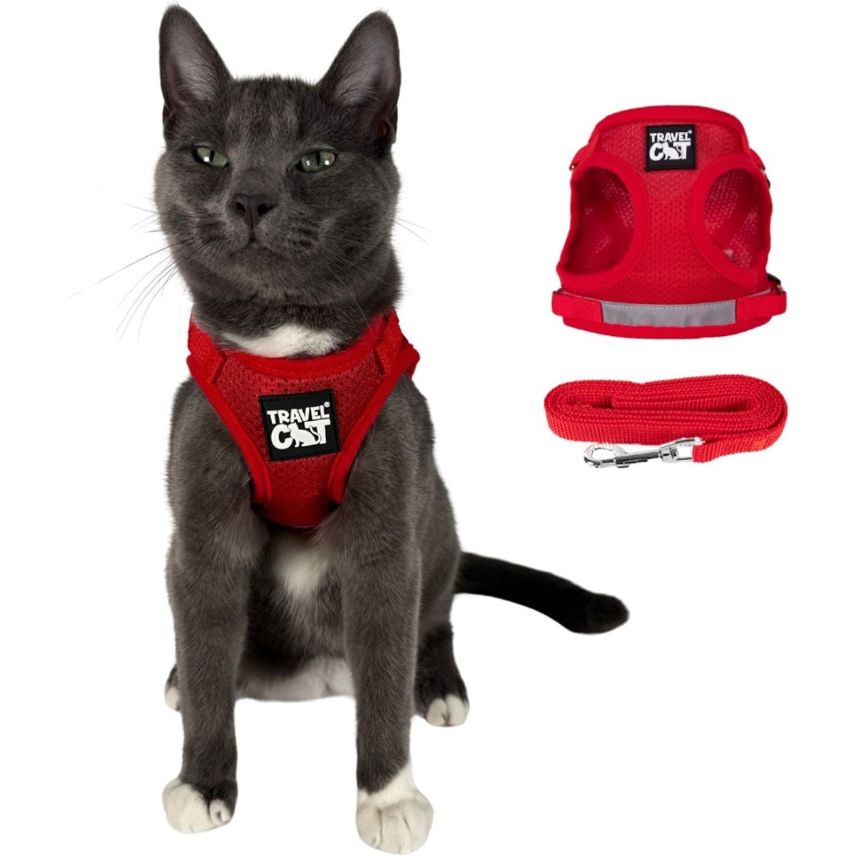 Travel Cat The True Adventurer Reflective Cat & Kitten Harness & Leash, Red, Medium
