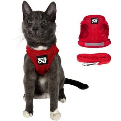 Travel Cat Travel Cat The True Adventurer Reflective Cat & Kitten Harness & Leash, Red, Medium
