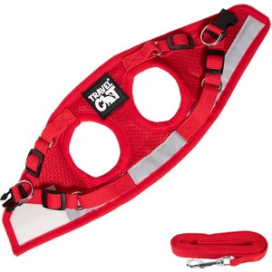 Travel Cat The True Adventurer Reflective Cat & Kitten Harness & Leash, Red, Small