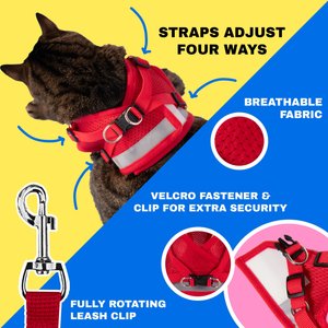 Travel Cat The True Adventurer Reflective Cat & Kitten Harness & Leash, Red, Small