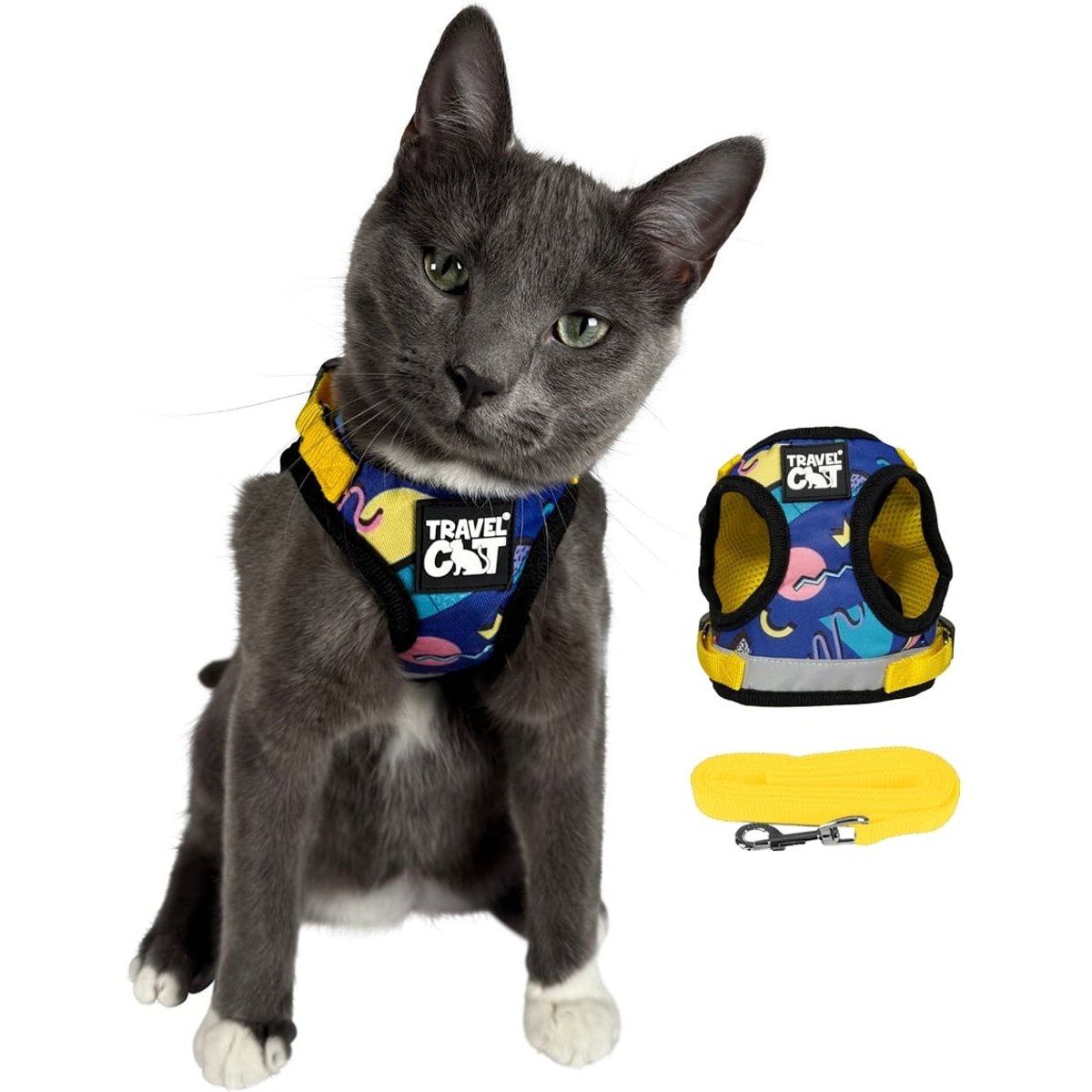 Travel Cat The True Adventurer Reflective Cat & Kitten Harness & Leash, The 90s Cat, Medium