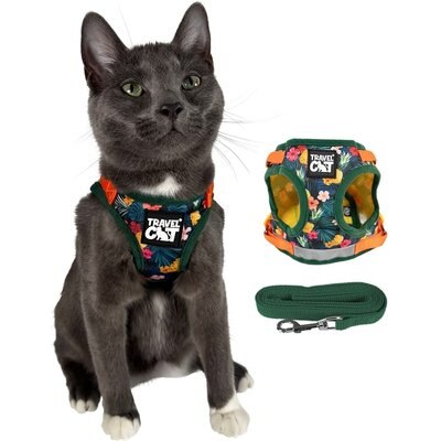 Travel Cat Travel Cat The True Adventurer Reflective Cat & Kitten Harness & Leash, The Hawaiian Shirt, Extra-Small