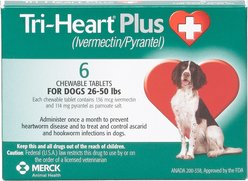 Tri-Heart Plus Chewable Tablet for Dogs, 26-50 lbs, (Green Box), 6 Chewable Tablets (6-mos. supply)