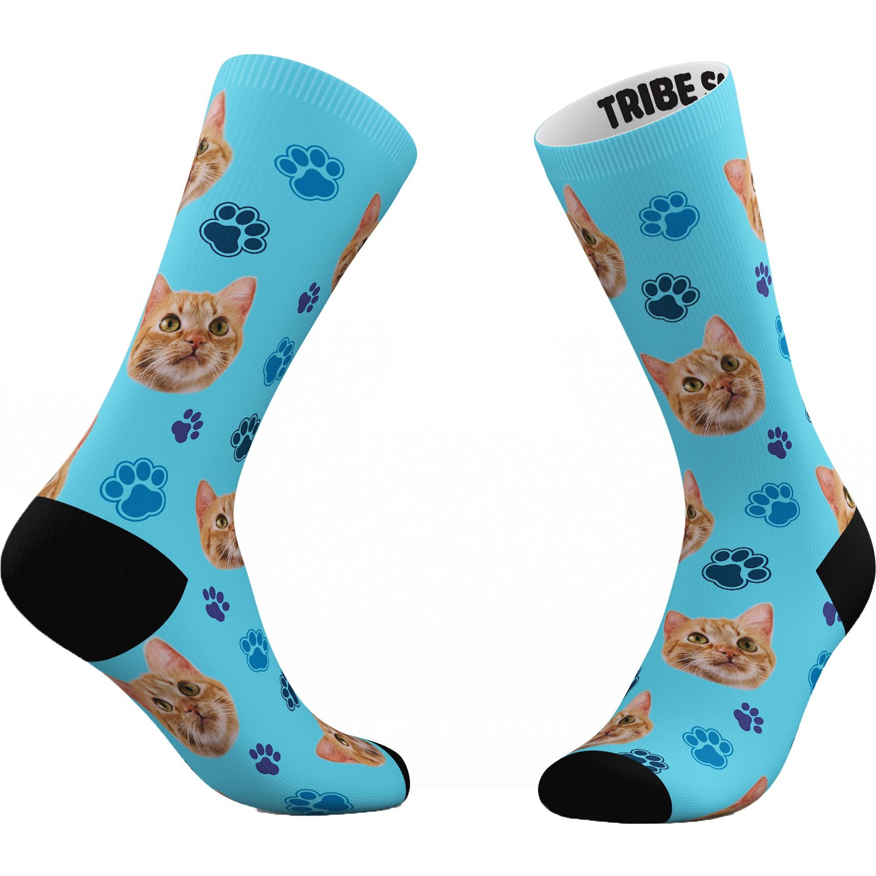 Tribe Socks Personalized Cat Face Socks, Blue