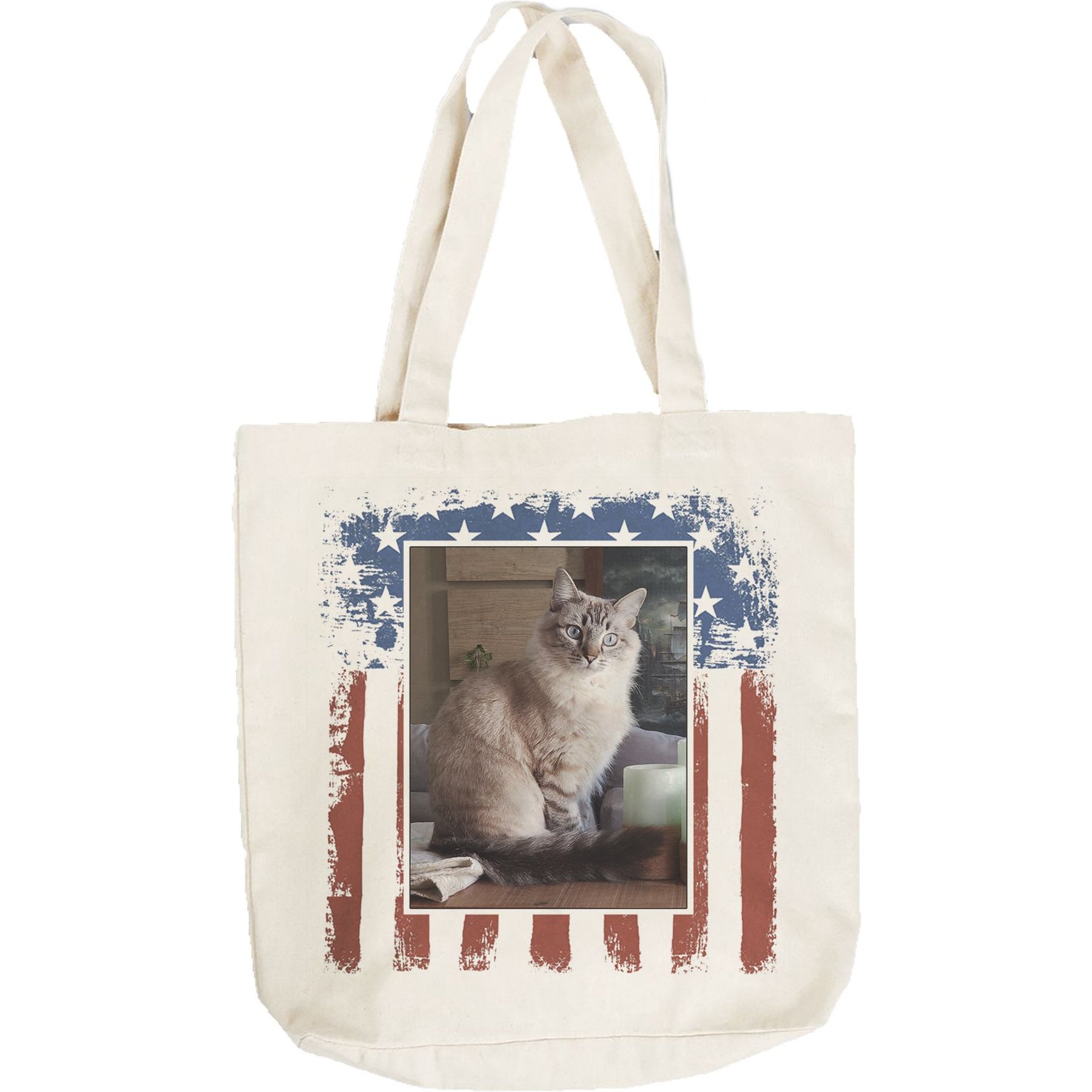 Tribe Socks Personalized Custom Dog & Cat Photo Americana USA Tote Bag, Cream