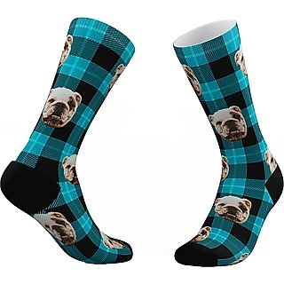 Tribe Socks Personalized Plaid Pet Face Socks, Blue slide 1 of 3