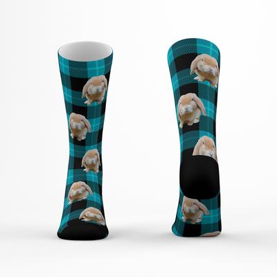Show full view: Tribe Socks Personalized Plaid Pet Face Socks, Blue slide 3 of 4