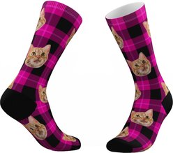 Tribe Socks Personalized Plaid Pet Face Socks, Pink