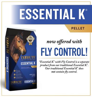 Show full view: Tribute Equine Nutrition Essential K with Fly Control formula Horse Feed, 50-lb bag slide 2 of 6
