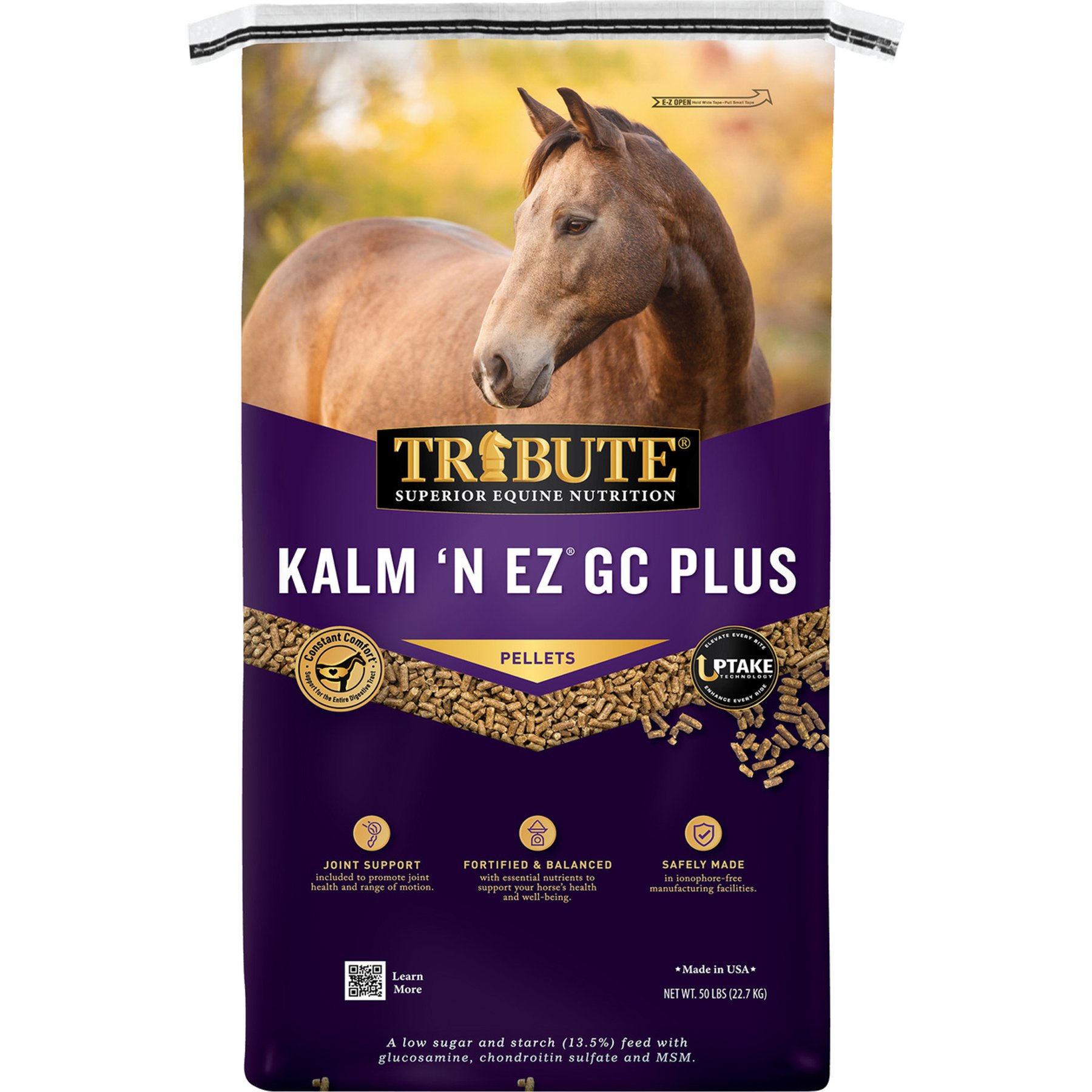 Tribute Equine Nutrition Kalm 'N EZ GC Plus Low-NSC, Joint Support Horse Feed, 50-lb bag
