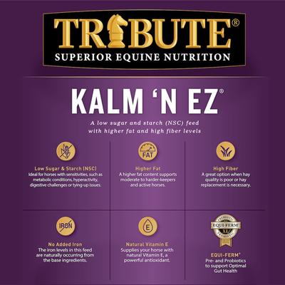 Show full view: Tribute Equine Nutrition Kalm N' EZ Pellet Low-NSC, Molasses-Free Horse Feed, 50-lb bag slide 6 of 9