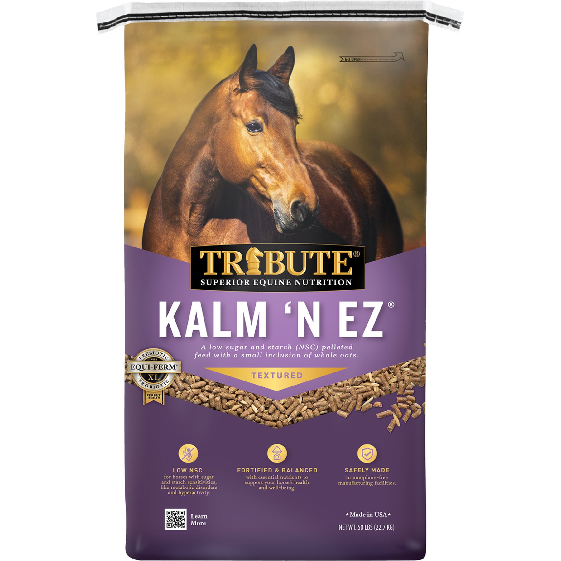 Tribute Equine Nutrition Kalm 'N EZ Textured Horse Feed, 50-lb bag