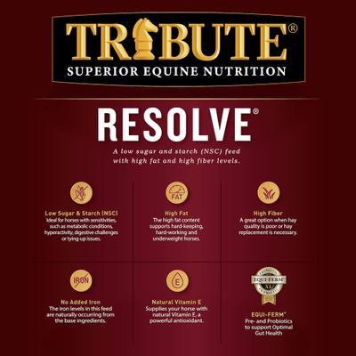 Show full view: Tribute Equine Nutrition Resolve High Fat Horse Feed, 50-lb bag slide 5 of 9
