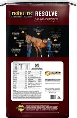 Show full view: Tribute Equine Nutrition Resolve High Fat Horse Feed, 50-lb bag slide 3 of 9
