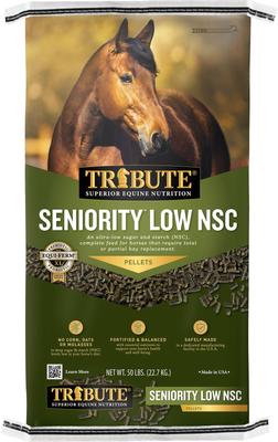 Show full view: Tribute Equine Nutrition Seniority Low NSC Pellet for All Horses, 50-lb bag slide 1 of 7