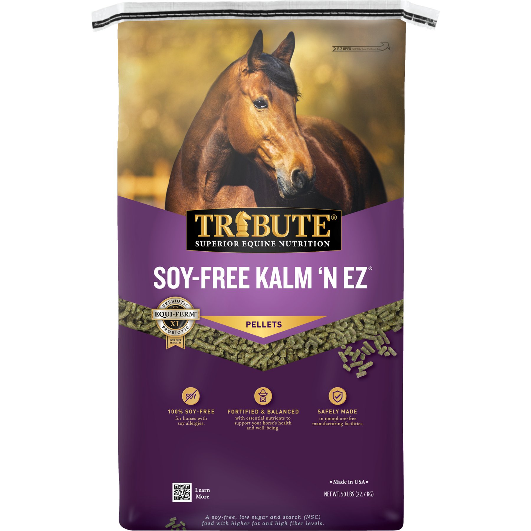 Tribute Equine Nutrition Soy-Free Kalm 'N EZ Pellet Horse Feed, 50-lb bag