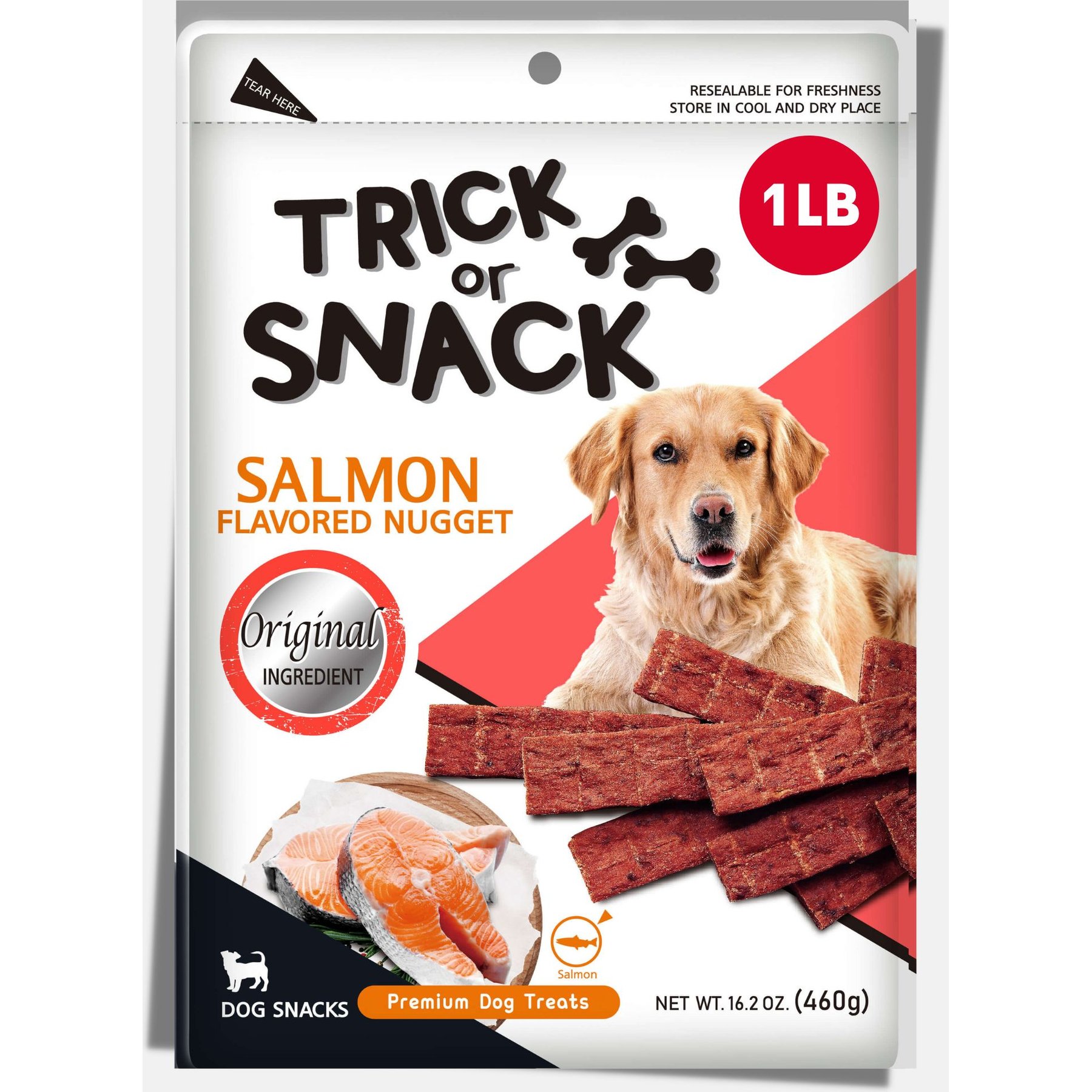 Trick or Snack Natural Smoked Delicious Soft Tender Nutritious Healthy Salmon Jerky Dog Treats, 1-lb bag