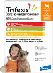 Trifexis Chewable Tablet for Dogs, 10.1-20 lbs, (Orange Box), 6 Chewable Tablets (6-mos. supply)