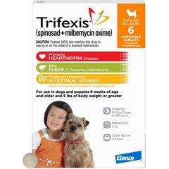Trifexis Chewable Tablet for Dogs, 10.1-20 lbs, (Orange Box), 6 Chewable Tablets (6-mos. supply)