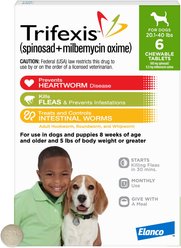 Trifexis Chewable Tablet for Dogs, 20.1-40 lbs, (Green Box), 6 Chewable Tablets (6-mos. supply)