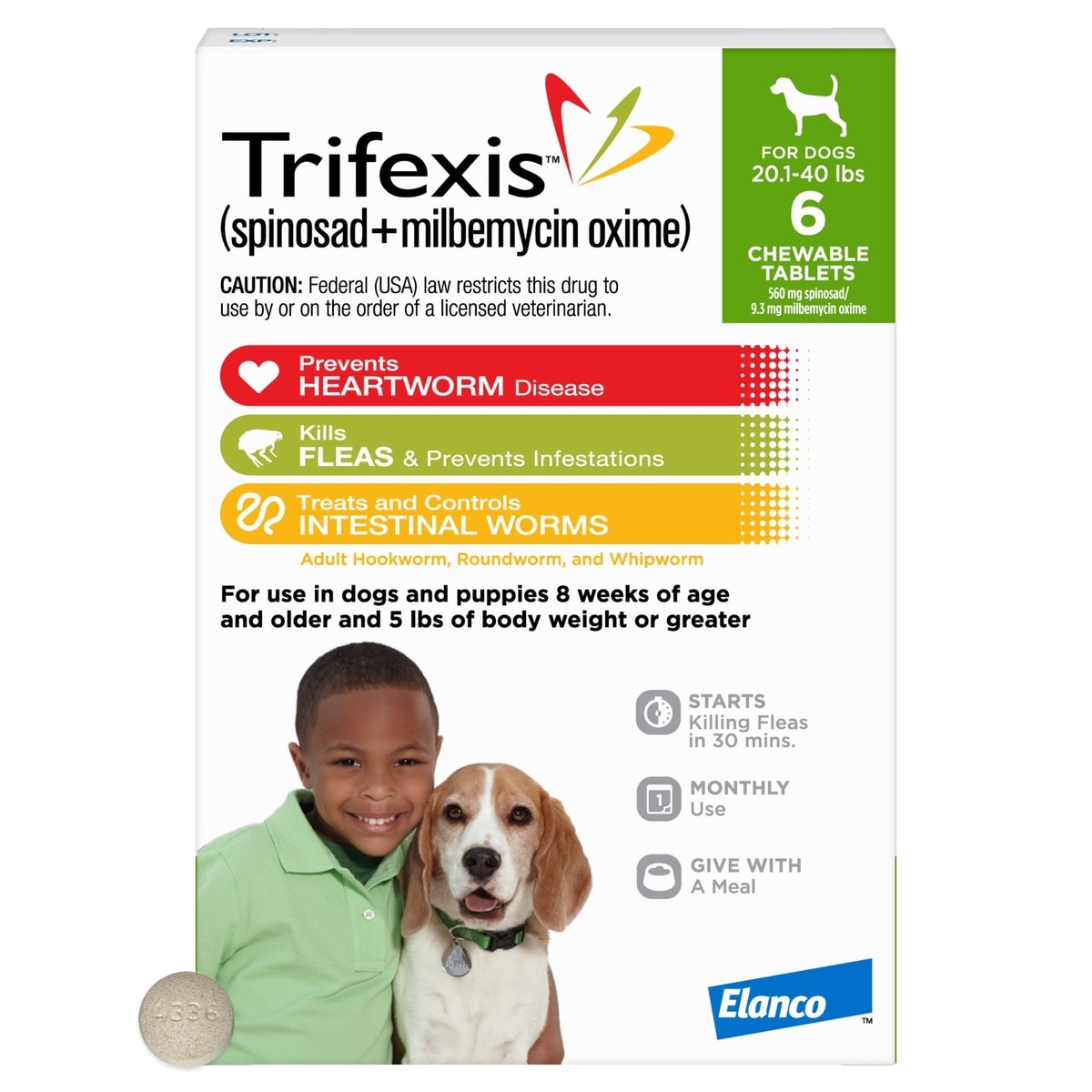 TRIFEXIS Chewable Tablet for Dogs, lbs, (Green Box) Easy