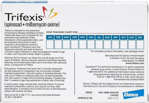 Show full view: Trifexis Chewable Tablet for Dogs, 40.1-60 lbs, (Blue Box), 12 Chewable Tablets (12-mos. supply) slide 2 of 11