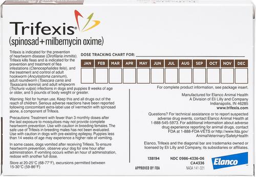 Show full view: Trifexis Chewable Tablet for Dogs, 60.1-120 lbs, (Brown Box), 12 Chewable Tablets (12-mos. supply) slide 2 of 11