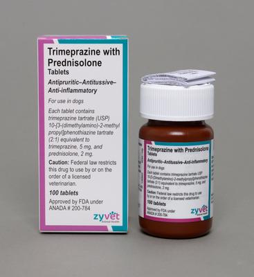 Show full view: Trimeprazine with Prednisolone (Generic) Tablets for Dogs, 5mg/2mg, 60 tablets slide 3 of 4