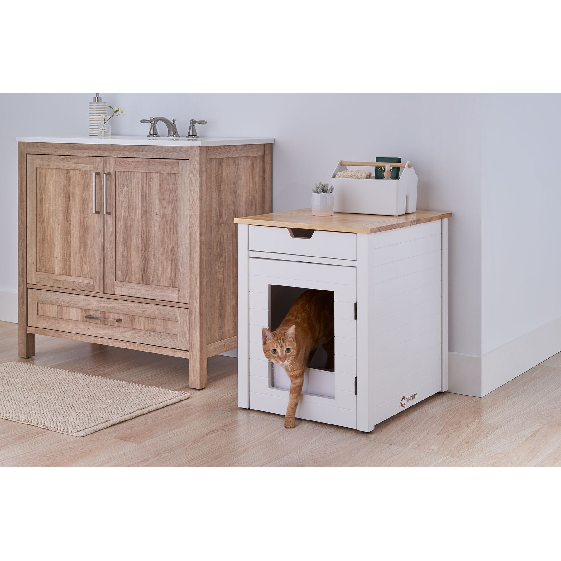 TRINITY 20-in Enclosure End Table with Drawer Cat Litter Box, Small, White