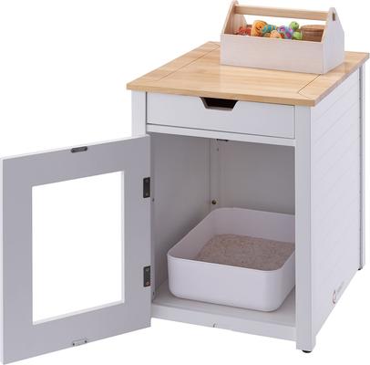 Show full view: TRINITY 20-in Enclosure End Table with Drawer Cat Litter Box, Small, White slide 3 of 10
