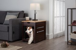 TRINITY Crate End Table Single Door with Drawer Furniture Style Dog & Cat Crate, Espresso Brown, 18-in