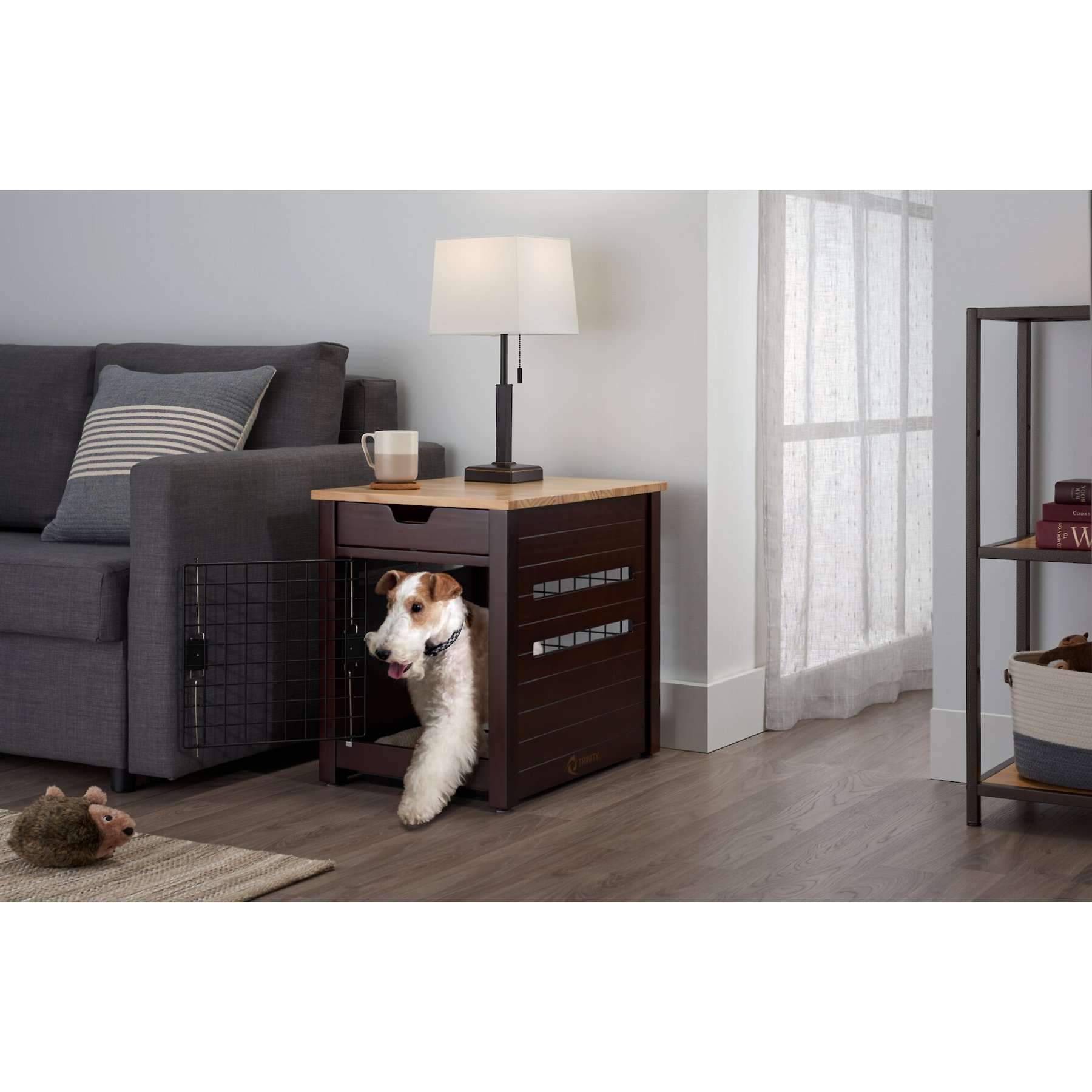 TRINITY Crate End Table Single Door with Drawer Furniture Style Dog & Cat Crate, Espresso Brown, 18-in