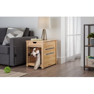 TRINITY Crate End Table Single Door with Drawer Furniture Style Dog & Cat Crate, Natural, 18-in