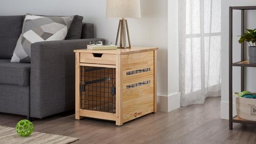 Show full view: TRINITY Crate End Table Single Door with Drawer Furniture Style Dog & Cat Crate, Natural, 18-in slide 2 of 11