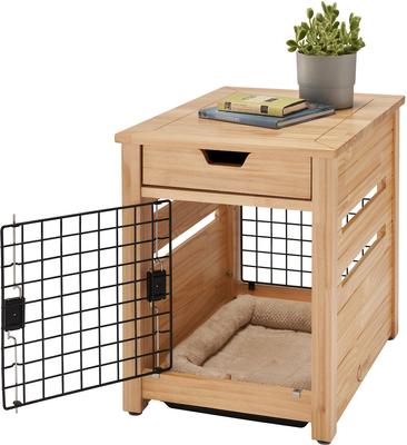 Show full view: TRINITY Crate End Table Single Door with Drawer Furniture Style Dog & Cat Crate, Natural, 18-in slide 3 of 11