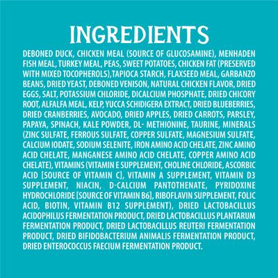 Show full view: Triumph Free Spirit Grain-Free Deboned Duck, Sweet Potato & Venison Recipe Dry Dog Food, 26-lb bag slide 9 of 11