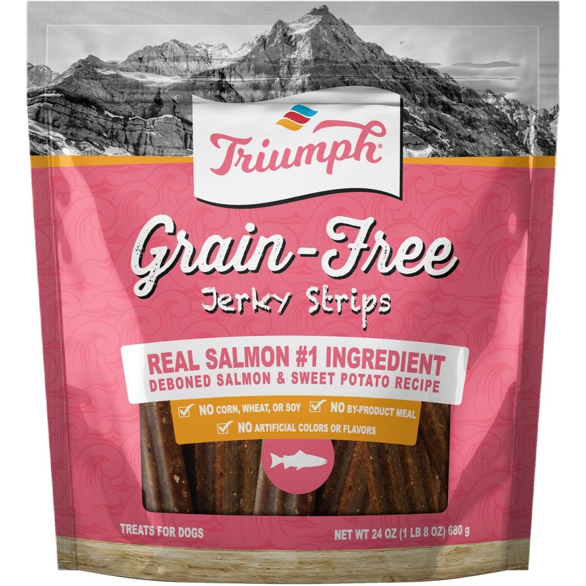 Triumph Salmon & Sweet Potato Recipe Grain-Free Jerky Dog Treats, 24-oz pouch