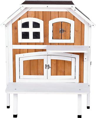 Show full view: TRIXIE 2-Story Cottage Outdoor Wooden Cat House, Brown/White slide 3 of 9