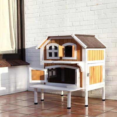 Show full view: TRIXIE 2-Story Cottage Outdoor Wooden Cat House, Brown/White slide 7 of 9