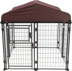 TRIXIE Deluxe Outdoor Dog Kennel with Cover & Secure Lock, Black/Burgundy, Medium