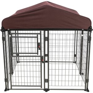 TRIXIE Deluxe Outdoor Dog Kennel with Cover & Secure Lock, Black/Burgundy, Medium