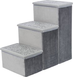 TRIXIE Foldable Velour Pet Stairs with Storage, Gray, 3-Step, 11-in Wide