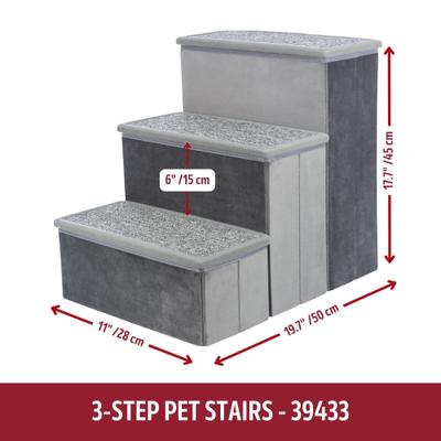 Show full view: TRIXIE Foldable Velour Pet Stairs with Storage, Gray, 3-Step, 11-in Wide slide 4 of 10