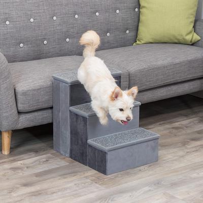 Show full view: TRIXIE Foldable Velour Pet Stairs with Storage, Gray, 3-Step, 15-in Wide slide 2 of 10