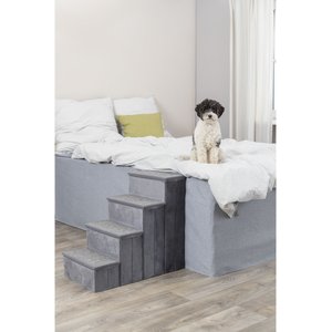 TRIXIE Foldable Velour Pet Stairs with Storage, Gray, 4-Step, 15-in Wide