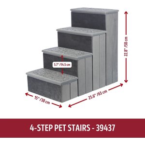 TRIXIE Foldable Velour Pet Stairs with Storage, Gray, 4-Step, 15-in Wide
